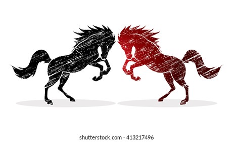 Twin horses designed using grunge brush graphic vector.