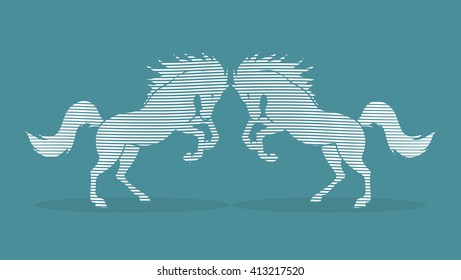 Twin horses designed using line graphic vector.
