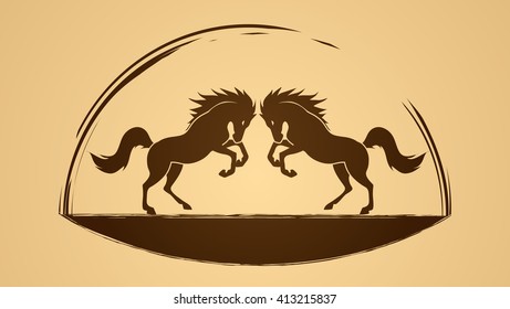Twin horses graphic vector.
