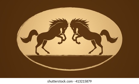 Twin horses graphic vector.