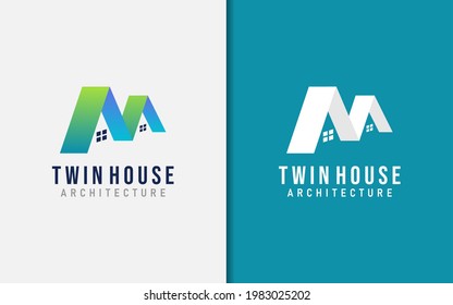 Twin House Logo Design. Modern Building and Architecture Logo Illustration.
