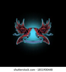twin humming bird illustration for merchandise or poster designs