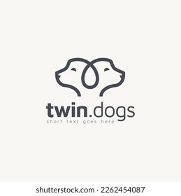 Twin Identical Dog Puppy Hound Head Line Art for Pet Care logo design