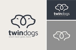 Twin Identical Dogs Puppies Hound Head Doodle Line Art For Pet Care Logo Design