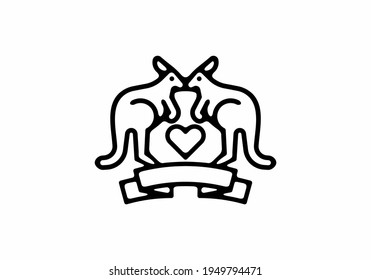 Twin kangaroo with love sign line art illustration tattoo design