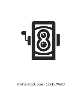Twin lens reflex camera icon in thick outline style. Black and white monochrome vector illustration.