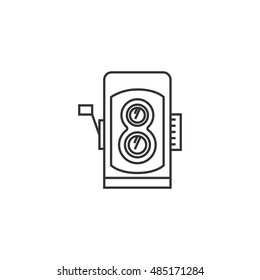 Twin lens reflex camera icon in thin outline style. Vintage retro photography photo mechanical analog film shooting