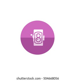 Twin lens reflex camera icon in flat color circle style. Vintage retro photography photo mechanical analog film shooting