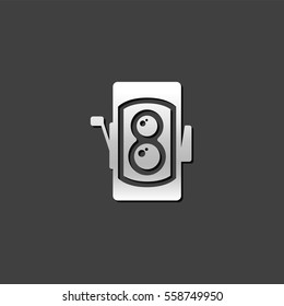 Twin lens reflex camera icon in metallic grey color style.Vintage retro photography