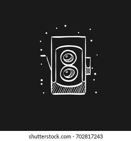 Twin lens reflex camera icon in doodle sketch lines. Vintage retro photography photo mechanical analog film shooting