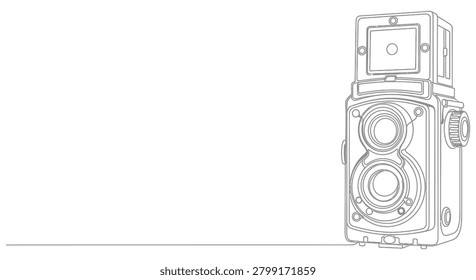 Twin lens reflex camera line art drawing with photography photographic equipment professional capturing mechanical illustration monochrome viewfinder historical technology shooting