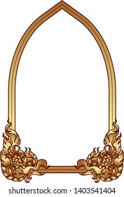 Twin lion golden Pentagon window arch Traditional or vintage design for frame and border, decorative, invitation card,  sign printing