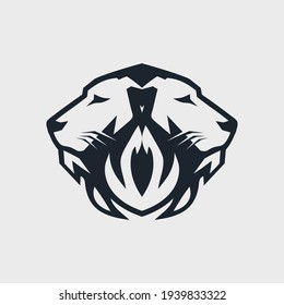 Twin lion icon in lines