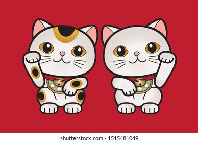 Twin maneki neko. Lucky cats japanese. Cute cat illustration vector. svg