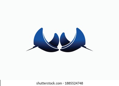 Twin Mantaray Logo. Modern and elegant design of a twin manta ray Logo.  Very unique and simple, suitable for any company or business and in any sector.
