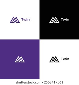 Twin Minimalist Mountain-Inspired Logo with Modern and Geometric Design

