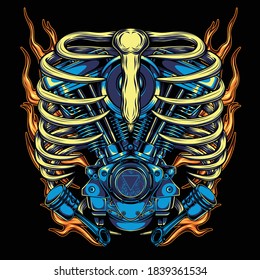 Twin motor engines illustration for t-shirt design