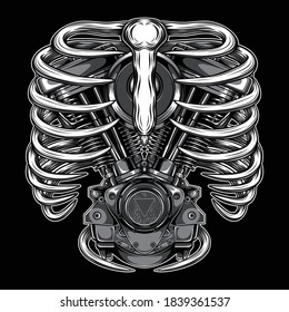 Twin motor engines illustration for t-shirt design