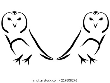 Twin Owl Illustration . Vector