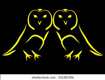 Twin Owl Illustration. Vector