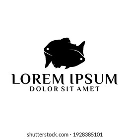 Twin Pacu or piranha fish logo template with simple silhouette illustration in flat design monogram symbol