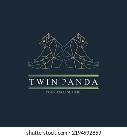 twin panda line style luxury logo design template for brand or company and other