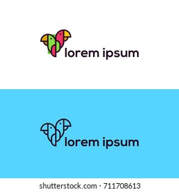 Twin parrots logo concept with colorful preview
