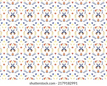 Twin Peacock mexican seamless pattern design in primary color red blue yellow and white background.
perfect for fabric, textile, stationery, children book 