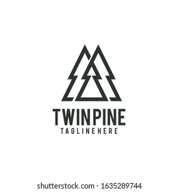 twin pine logo design. abstract two pines vector illustration with line art for outdoor activity graphic template