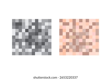 Quadrados de dois pixels. Contraste de cores em tons de cinza. Blocos de mosaico Vetor. Amostras abstratas.