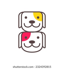 twin puppy dog pets friends line art colorful abstract mascot cartoon cute logo vector icon illustration