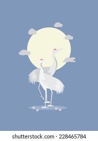 Twin red crowned cranes : Love concept