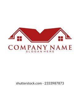 Twin red house roof illustration vector logo