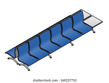 A twin row of public seating typically seen at an airport, train station or other public spaces.