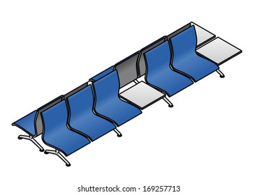A twin row of public seating typically seen at an airport, train station or other public spaces.