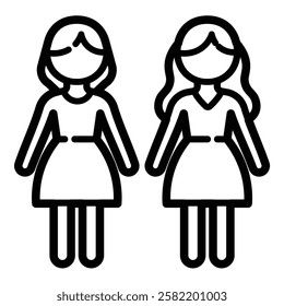 Twin Sisters Friendship Outline Icon Isolated On White Background