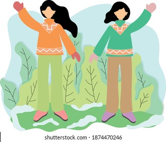 The twin sisters wave to welcome the coming winter
