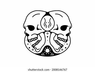 Twin of skull head line art illustration design