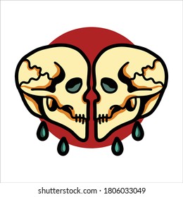 twin skull tattoo vector design