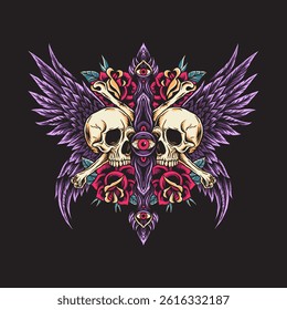 twin skull and wing ornament