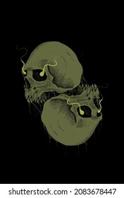 Twin skulls with saliva artwork illustration