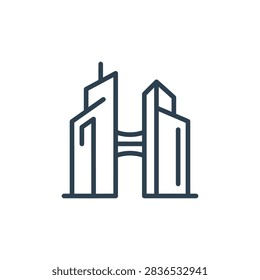 Twin skyscraper architectural building icon.
