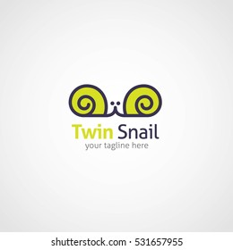Twin Snail Logo Design Template. Vector Illustration