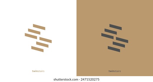 Twin Stairs Logo Designs. Letter or Initials S as Stairways with Modern Style. Staircase Architecture Interior Building Logo Design Template.