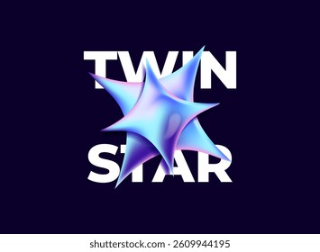 twin star spark shape modern light 3d hologram, holo, holographic futuristic decoration sign design on dark background
