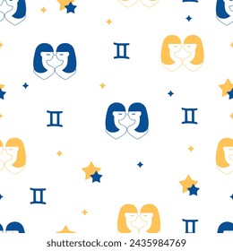 Twin Stars Gemini Magic Vector Seamless Pattern can be use for background and apparel design