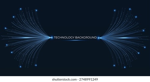 Twin strands of fiber optic cable extend like a high-speed cosmic trail converging toward the center, vibrant neon lights in electric blue hues. It represents cutting-edge technology, internet infrastructure, fluid data flow, artificial intelligence, cloud computing power, and ultra-fast digital connectivity. Technological evolution, machine learning data streams, blockchain verification, cybersecurity defenses, global network pulses, and the future of hyperconnected worlds. The bright wavelengths symbolize speed and innovation in the digital age.