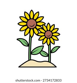 Twin Sunflower Flat design style two flowers growing together useful for family and friendship concepts