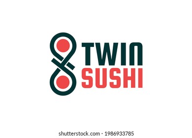 Twin Sushi roll Japan logo concept design illustration