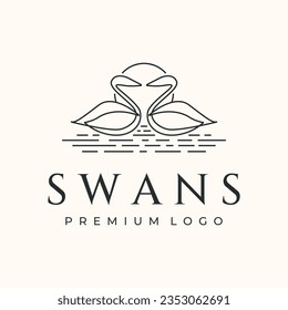 twin of swan line art logo vector minimalist illustration design, swan farm swim symbol design